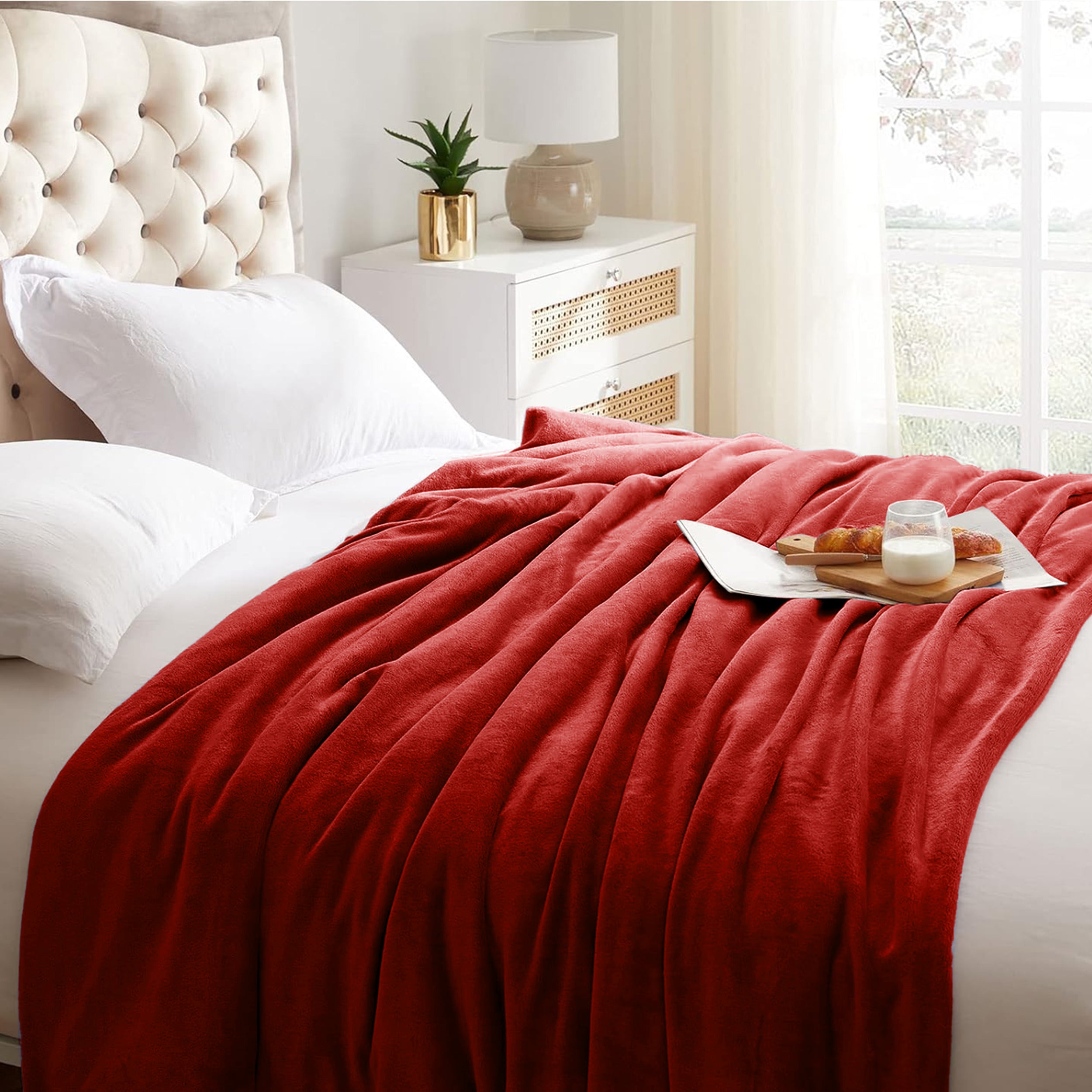 Lightweight Reversible Faux Fur Throw Fleece Blanket For Sofa & Bed