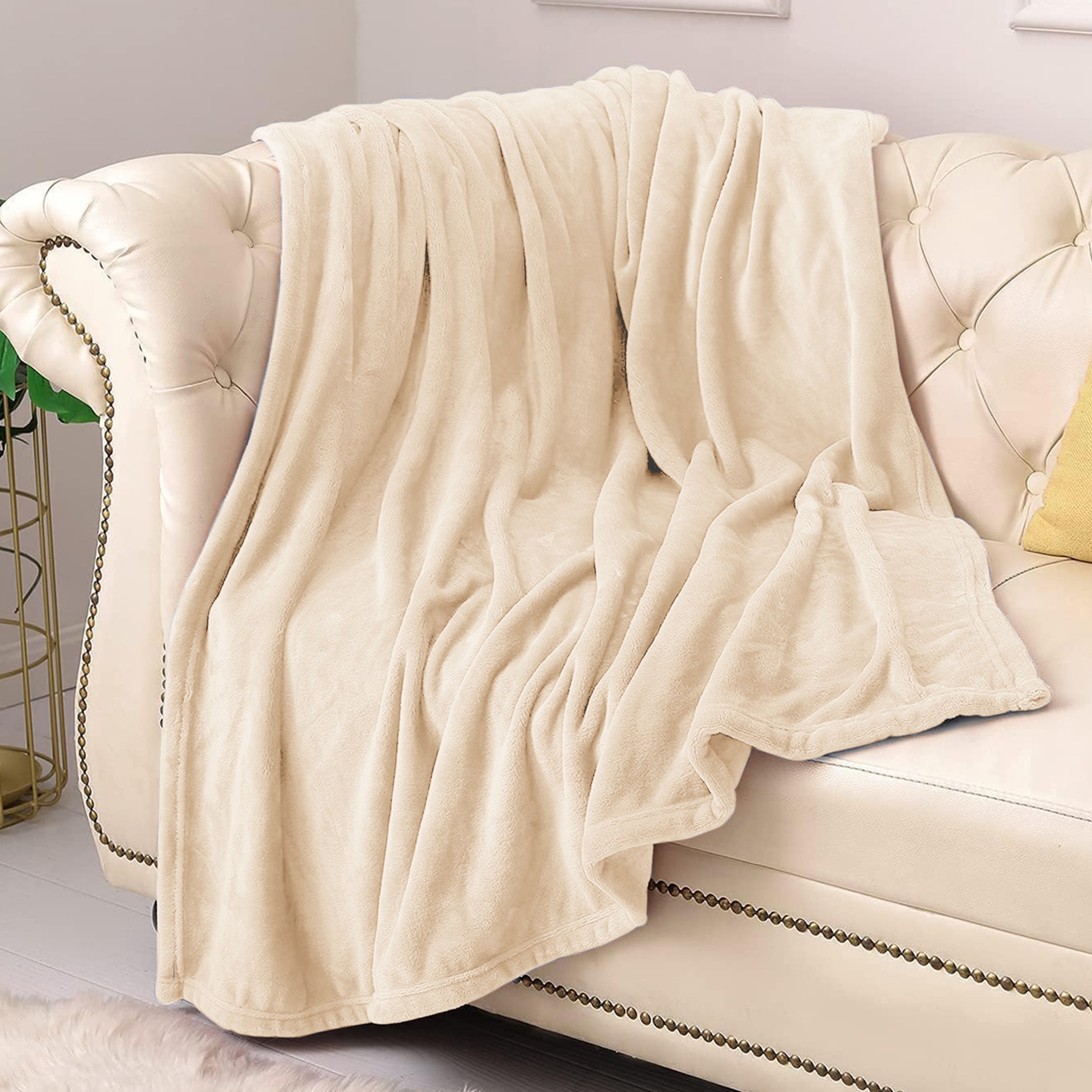 Lightweight Reversible Faux Fur Throw Fleece Blanket For Sofa & Bed