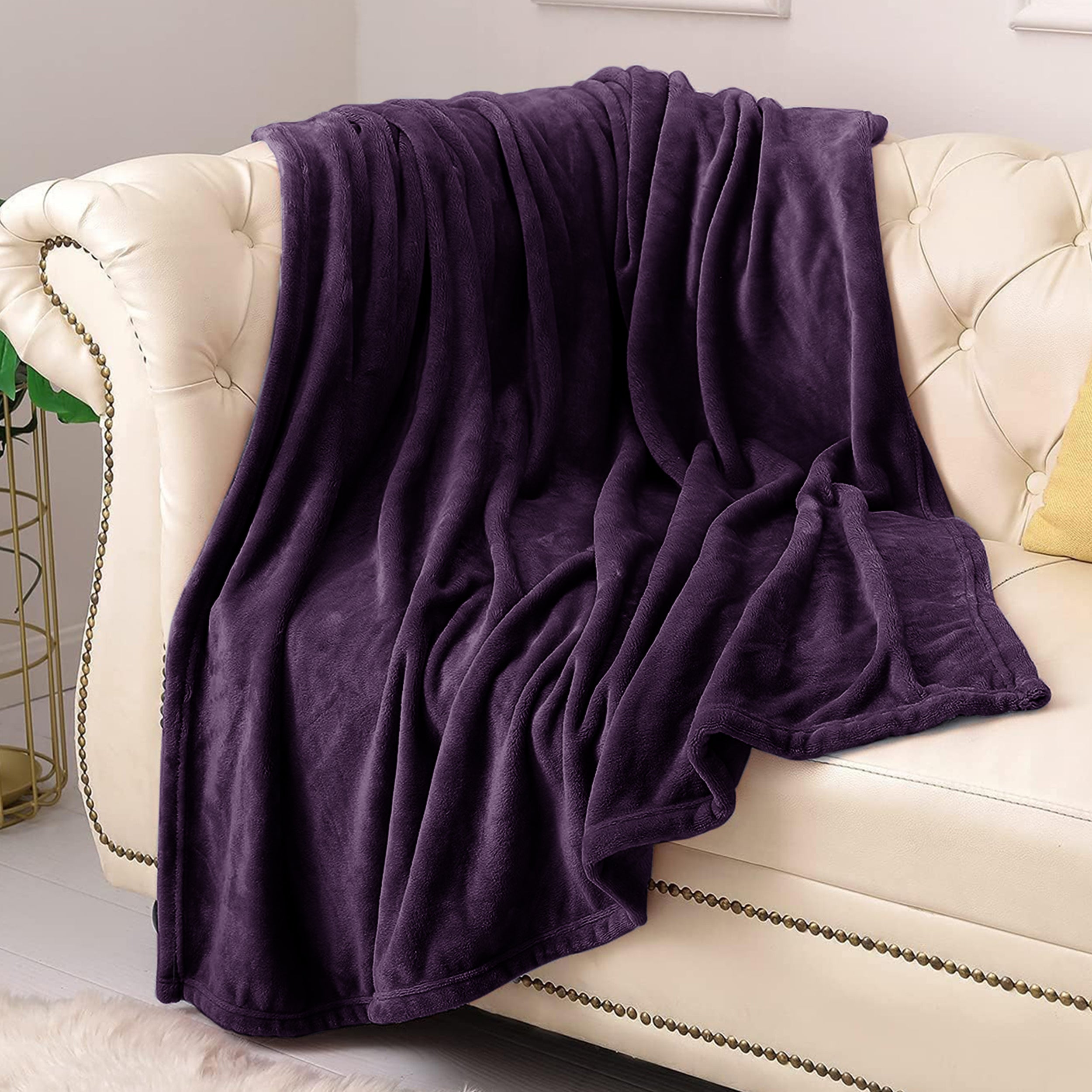 Lightweight Reversible Faux Fur Throw Fleece Blanket For Sofa & Bed