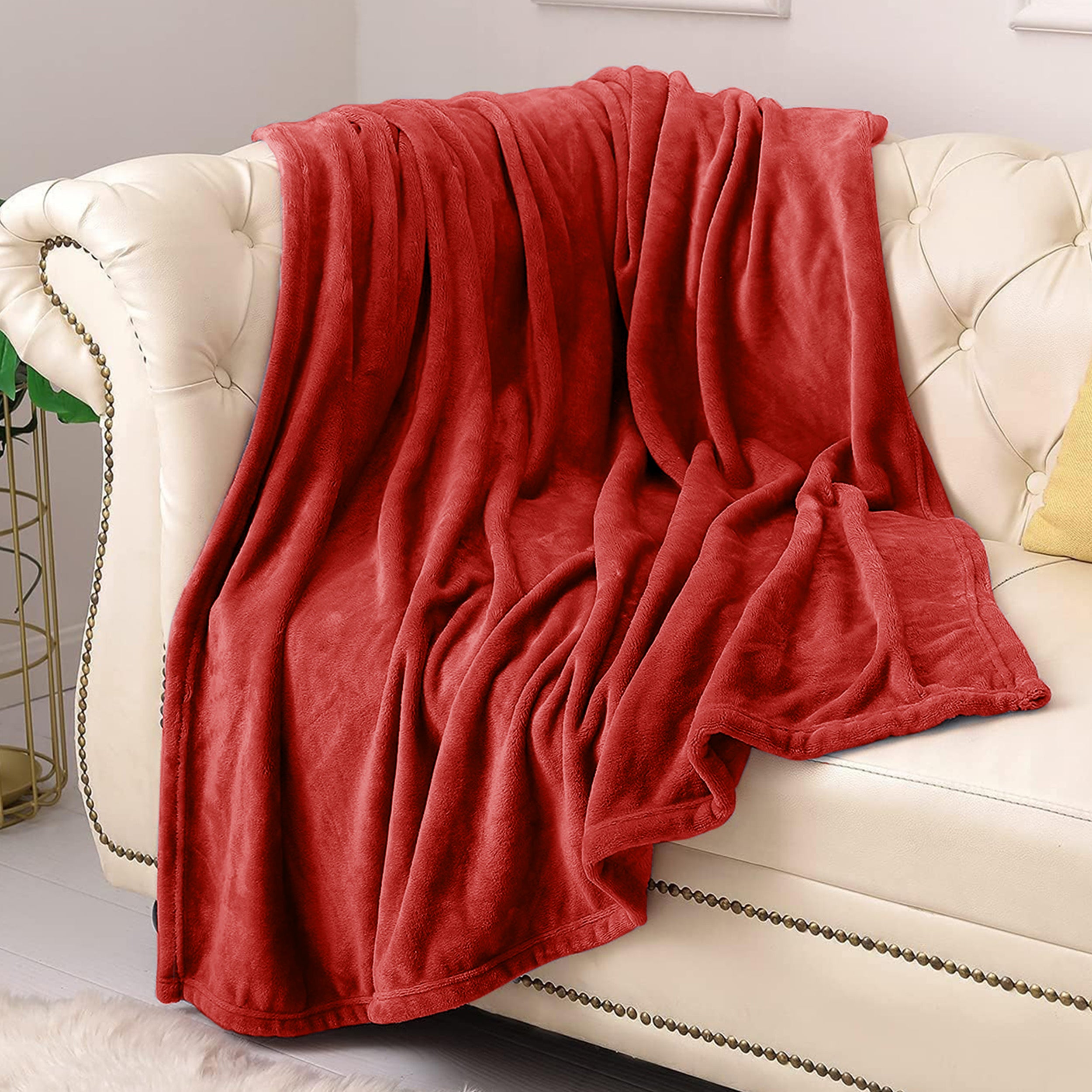 Lightweight Reversible Faux Fur Throw Fleece Blanket For Sofa & Bed