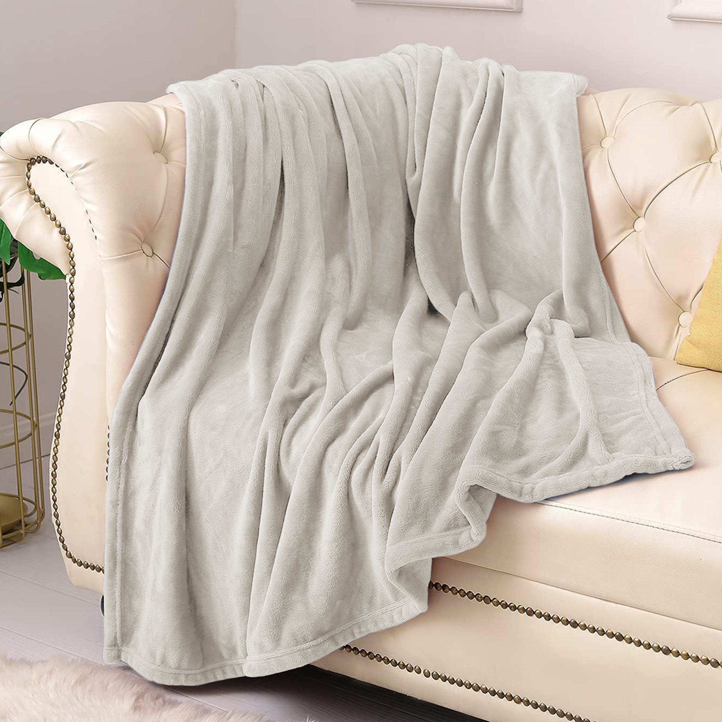 Lightweight Reversible Faux Fur Throw Fleece Blanket For Sofa & Bed