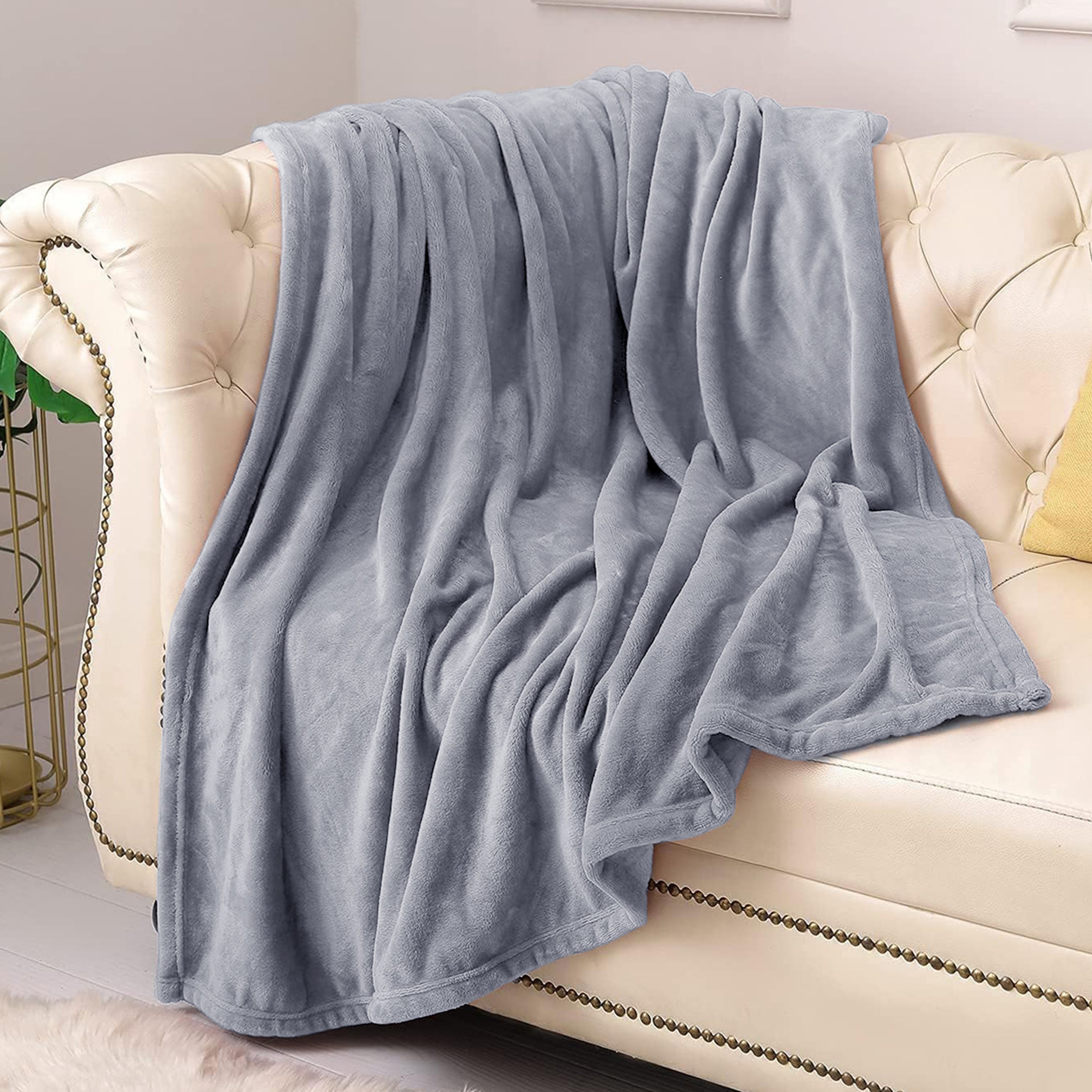 Lightweight Reversible Faux Fur Throw Fleece Blanket For Sofa & Bed