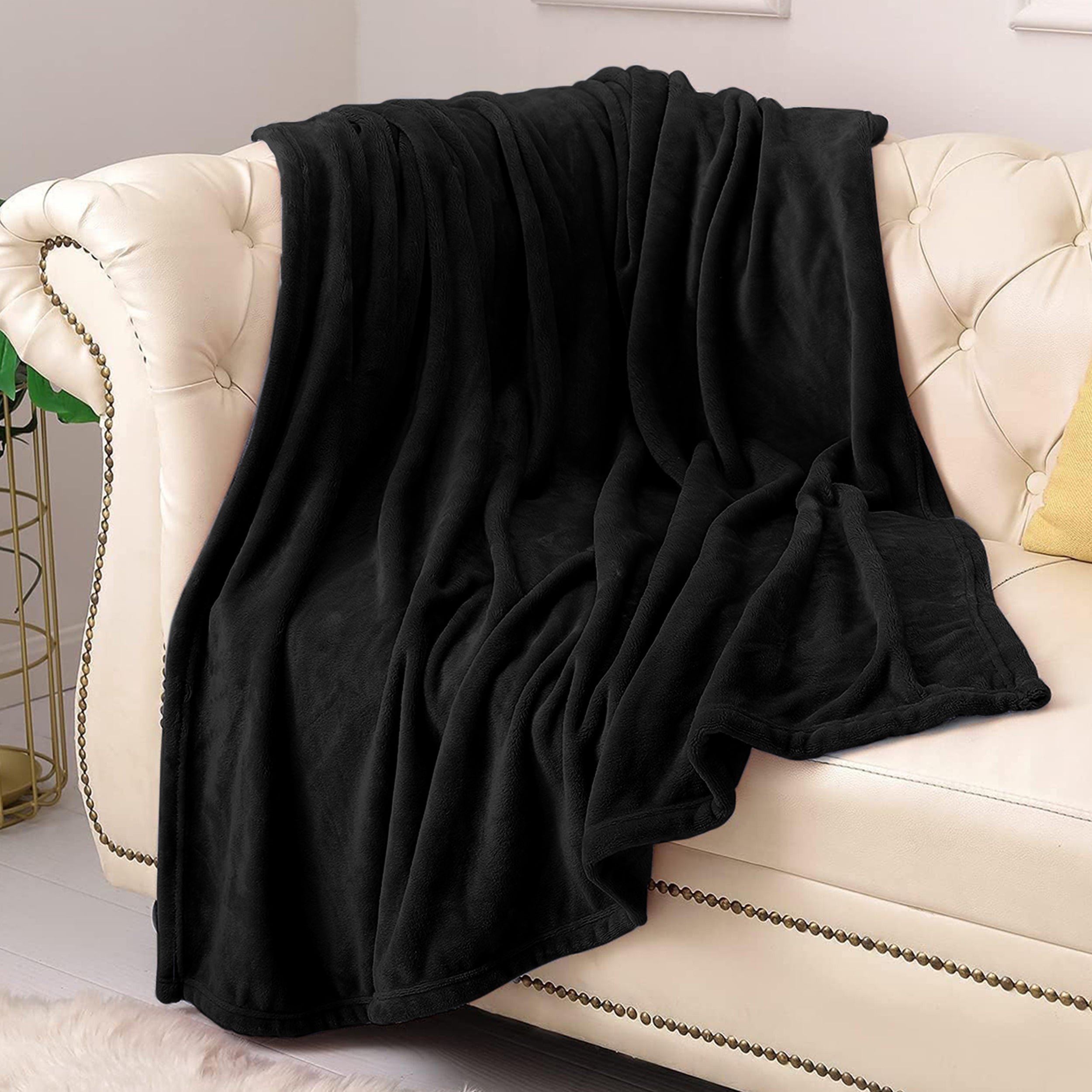 Lightweight Reversible Faux Fur Throw Fleece Blanket For Sofa & Bed