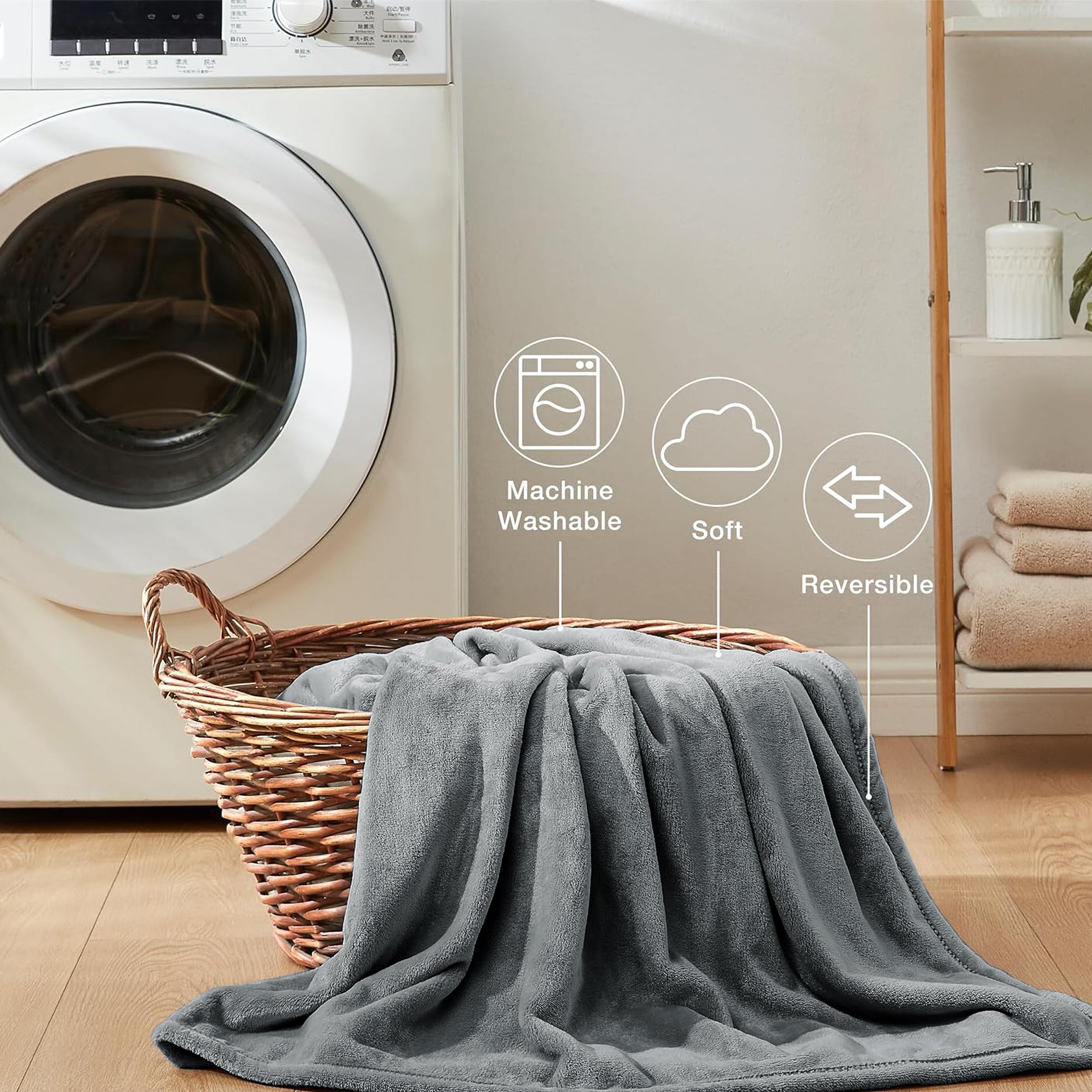 Lightweight Reversible Faux Fur Throw Fleece Blanket For Sofa & Bed