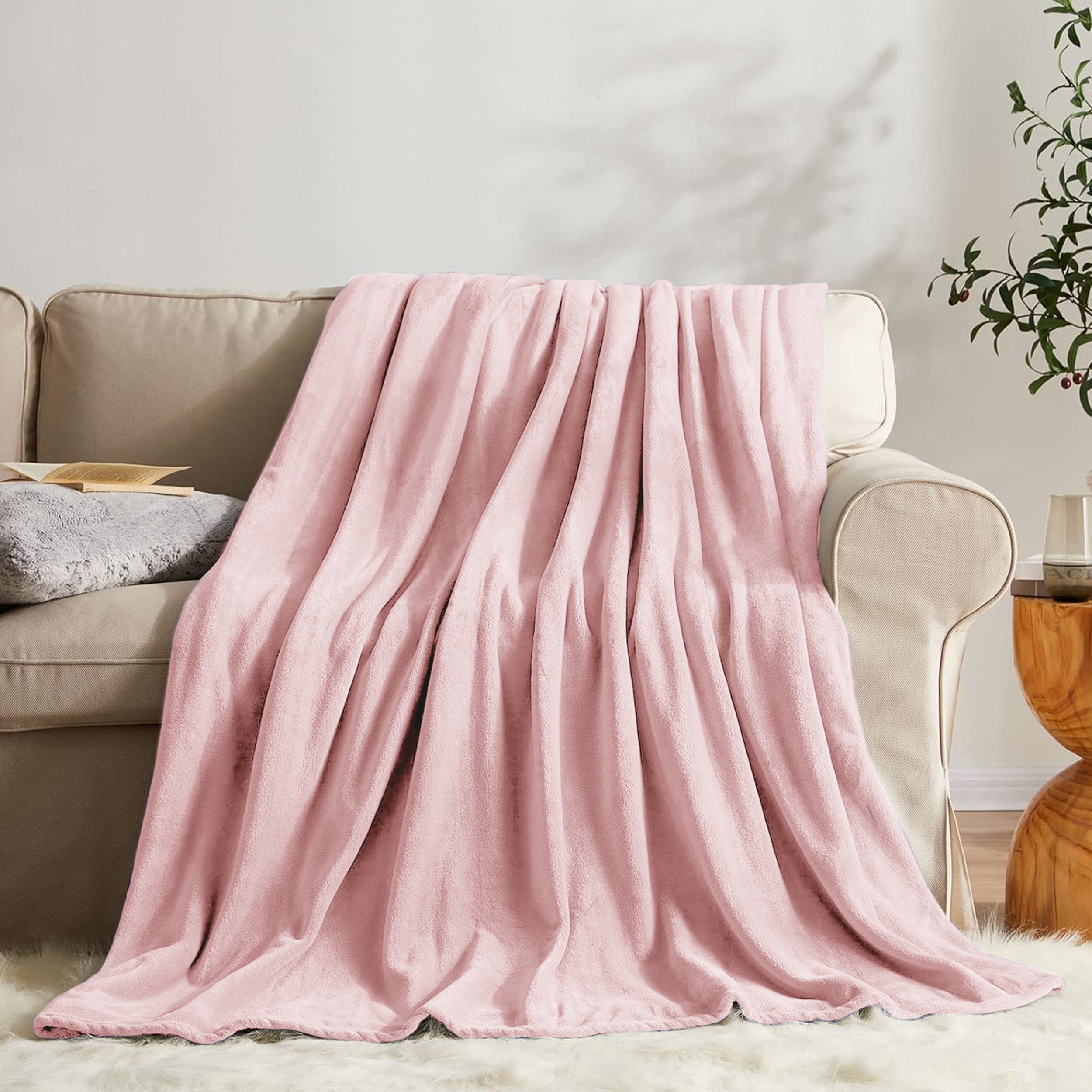 Lightweight Reversible Faux Fur Throw Fleece Blanket For Sofa & Bed