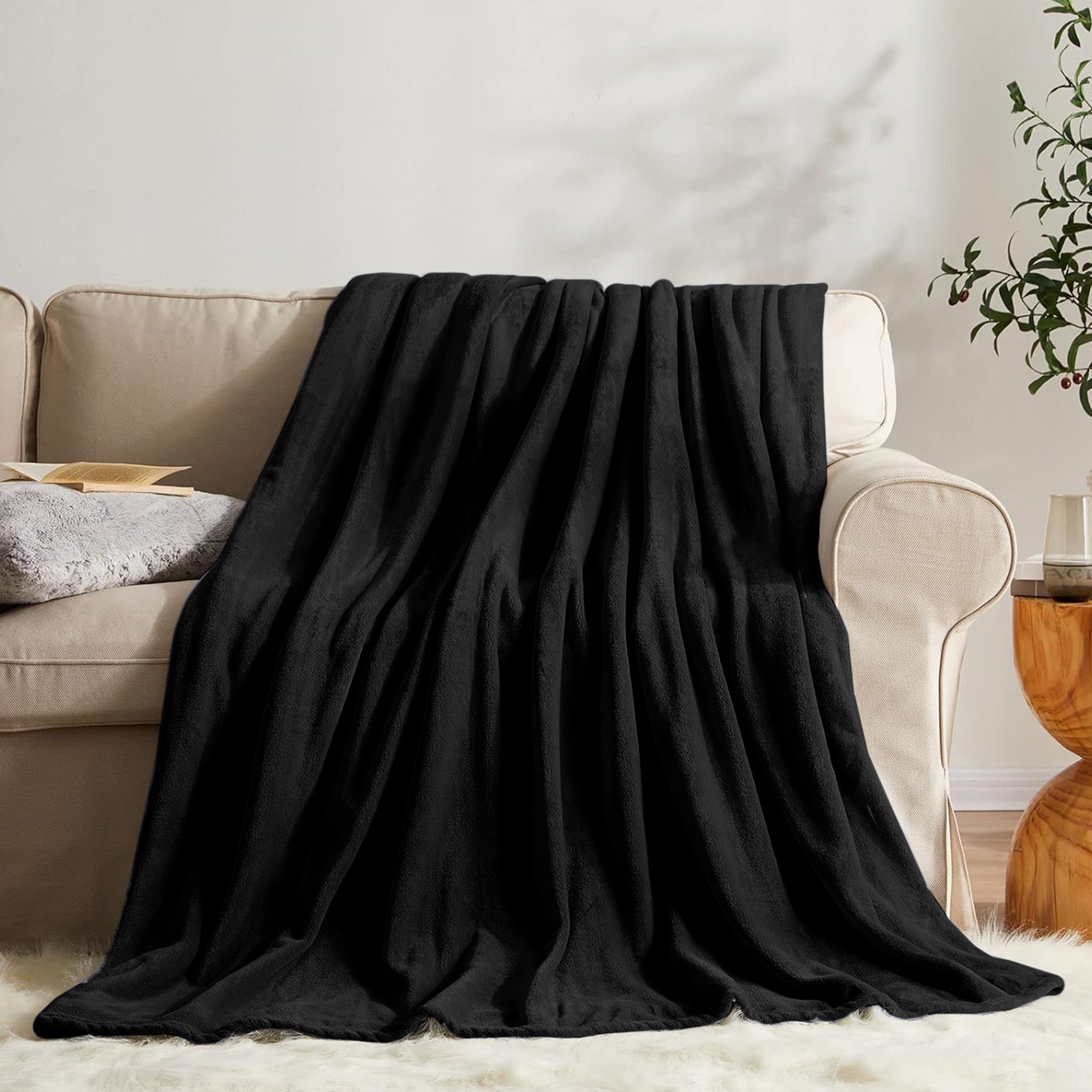 Lightweight Reversible Faux Fur Throw Fleece Blanket For Sofa & Bed
