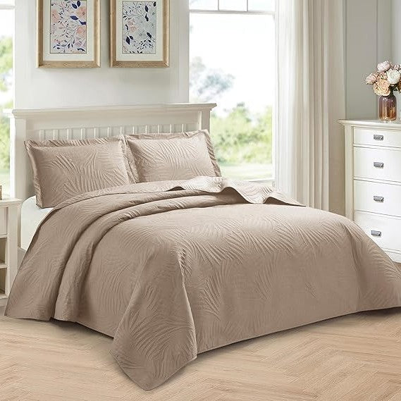 Embossed Quilted Tropical Leaf Bedspread Comforter With Pillow Case