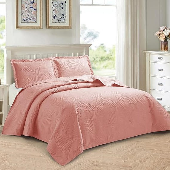 Embossed Quilted Tropical Leaf Bedspread Comforter With Pillow Case