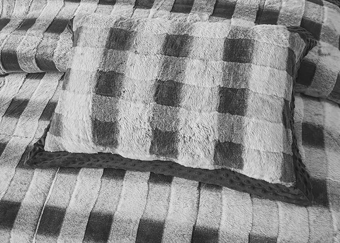 Lightweight Quilted Checkered Pattern Fur Bedspread Comforter with Pillow Case