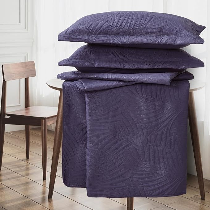 Embossed Quilted Tropical Leaf Bedspread Comforter With Pillow Case
