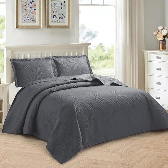 Embossed Quilted Tropical Leaf Bedspread Comforter With Pillow Case