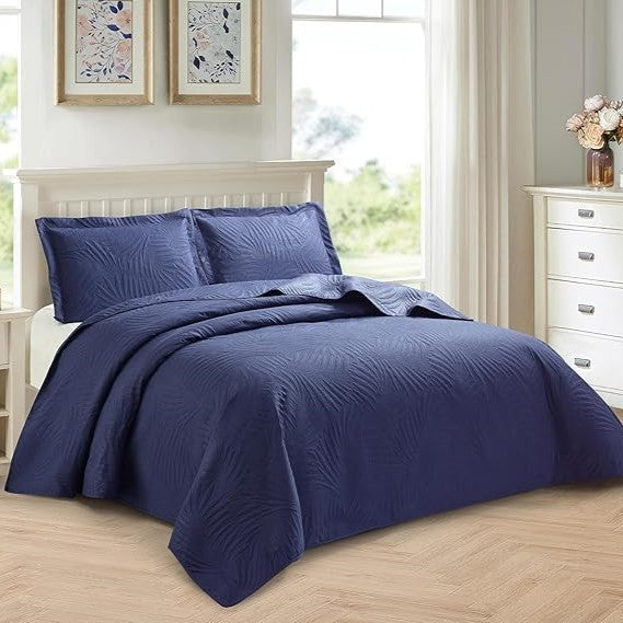 Embossed Quilted Tropical Leaf Bedspread Comforter With Pillow Case