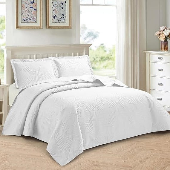 Embossed Quilted Tropical Leaf Bedspread Comforter With Pillow Case