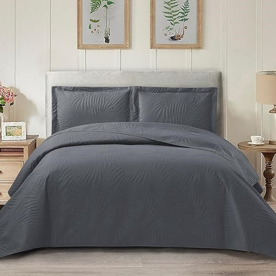 Embossed Quilted Tropical Leaf Bedspread Comforter With Pillow Case
