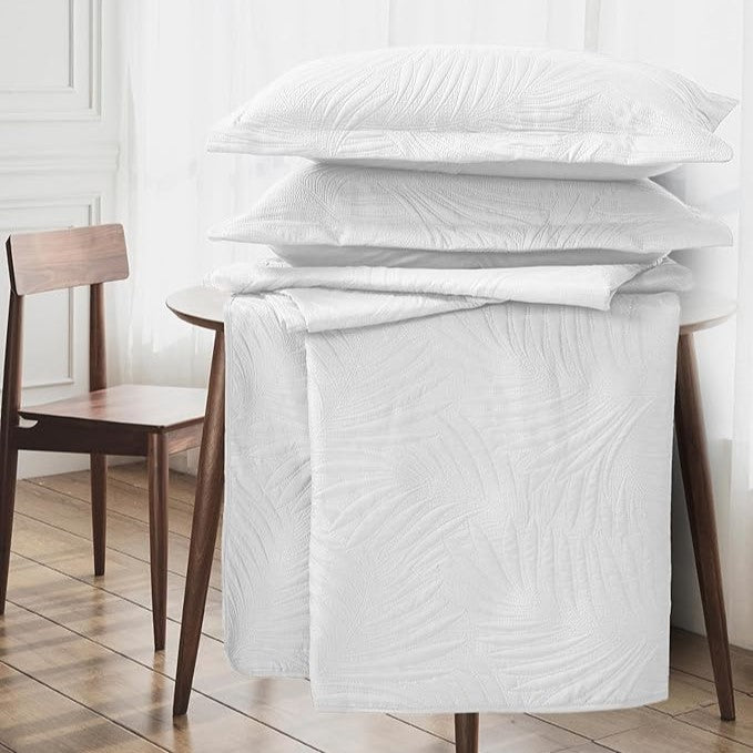 Embossed Quilted Tropical Leaf Bedspread Comforter With Pillow Case