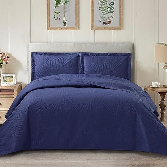 Embossed Quilted Tropical Leaf Bedspread Comforter With Pillow Case