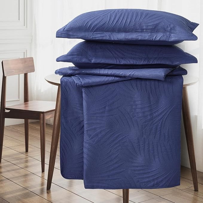 Embossed Quilted Tropical Leaf Bedspread Comforter With Pillow Case