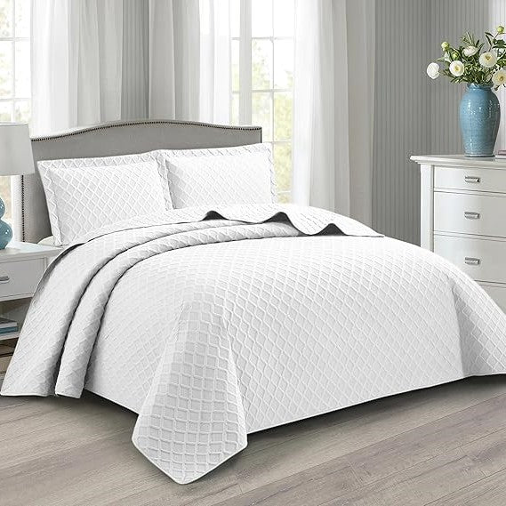 Lightweight Embossed Quilted Diamond Pattern Bedspread Comforter With Pillow Case