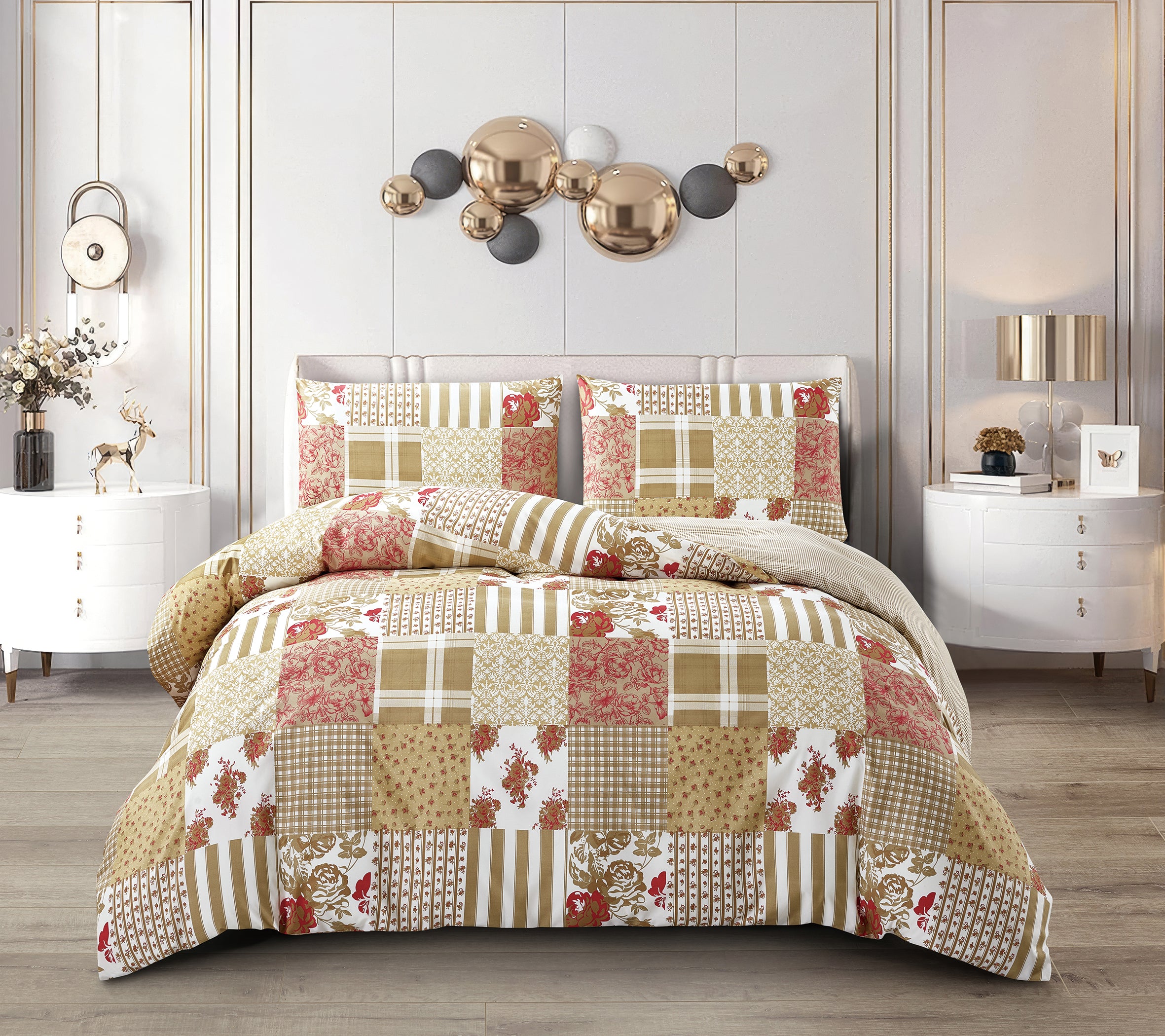 Breathable Cotton Rich Quilt Duvet Cover Set With Fitted Sheet