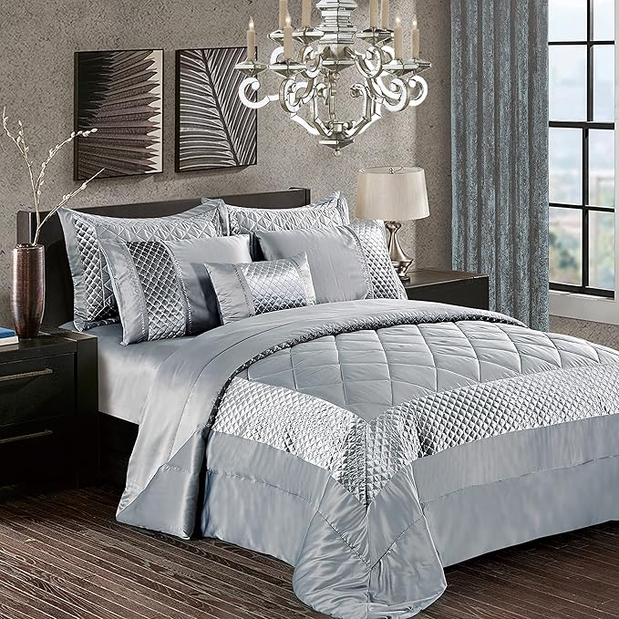 Atlanta Quilted Satin Sequence Design Bedspread Comforter with Pillow Case