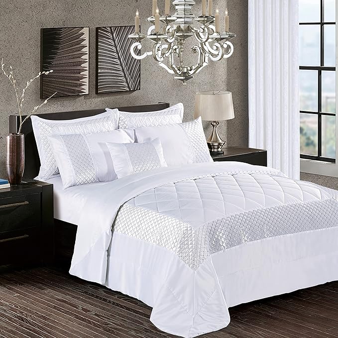 Atlanta Quilted Satin Sequence Design Bedspread Comforter with Pillow Case