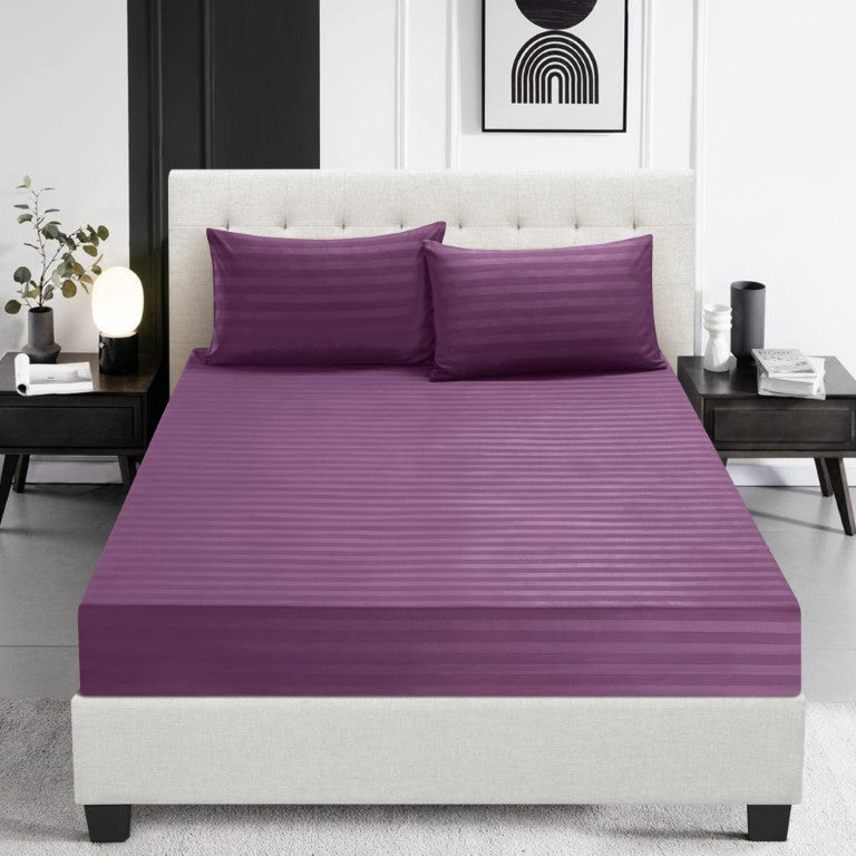 Elastic Edges Breathable Satin Stripe 30 Cm Deep Pocket Fitted Sheet