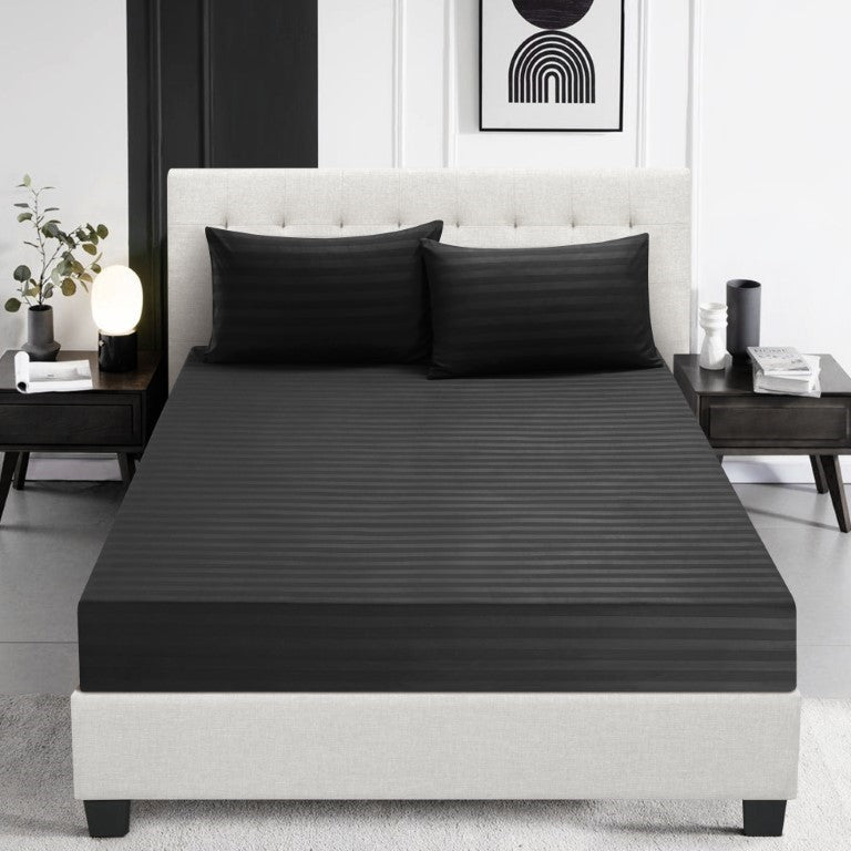 Elastic Edges Breathable Satin Stripe 30 Cm Deep Pocket Fitted Sheet