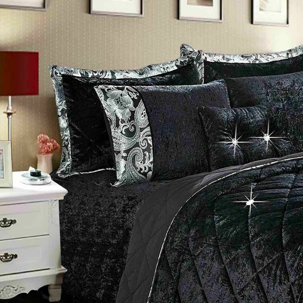 Santiago Crushed Velvet Quilted Bedspread Comforter with Pillow Case