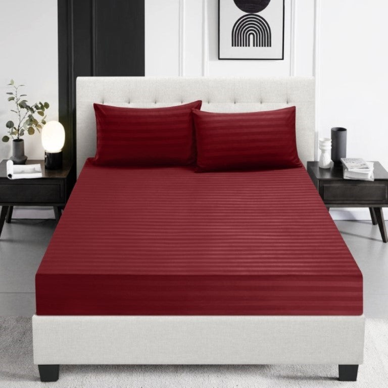 Elastic Edges Breathable Satin Stripe 30 Cm Deep Pocket Fitted Sheet