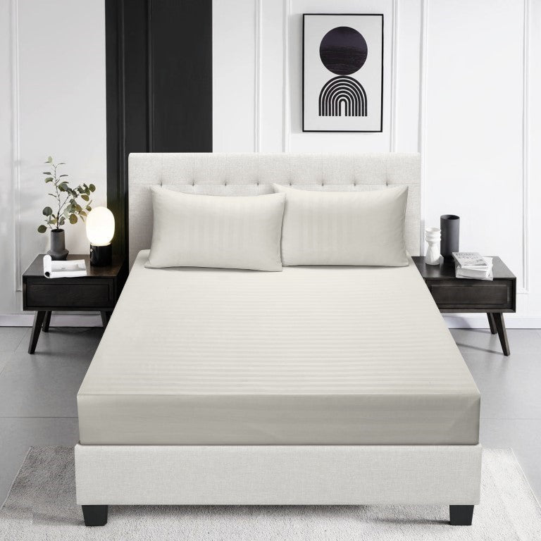 Elastic Edges Breathable Satin Stripe 30 Cm Deep Pocket Fitted Sheet