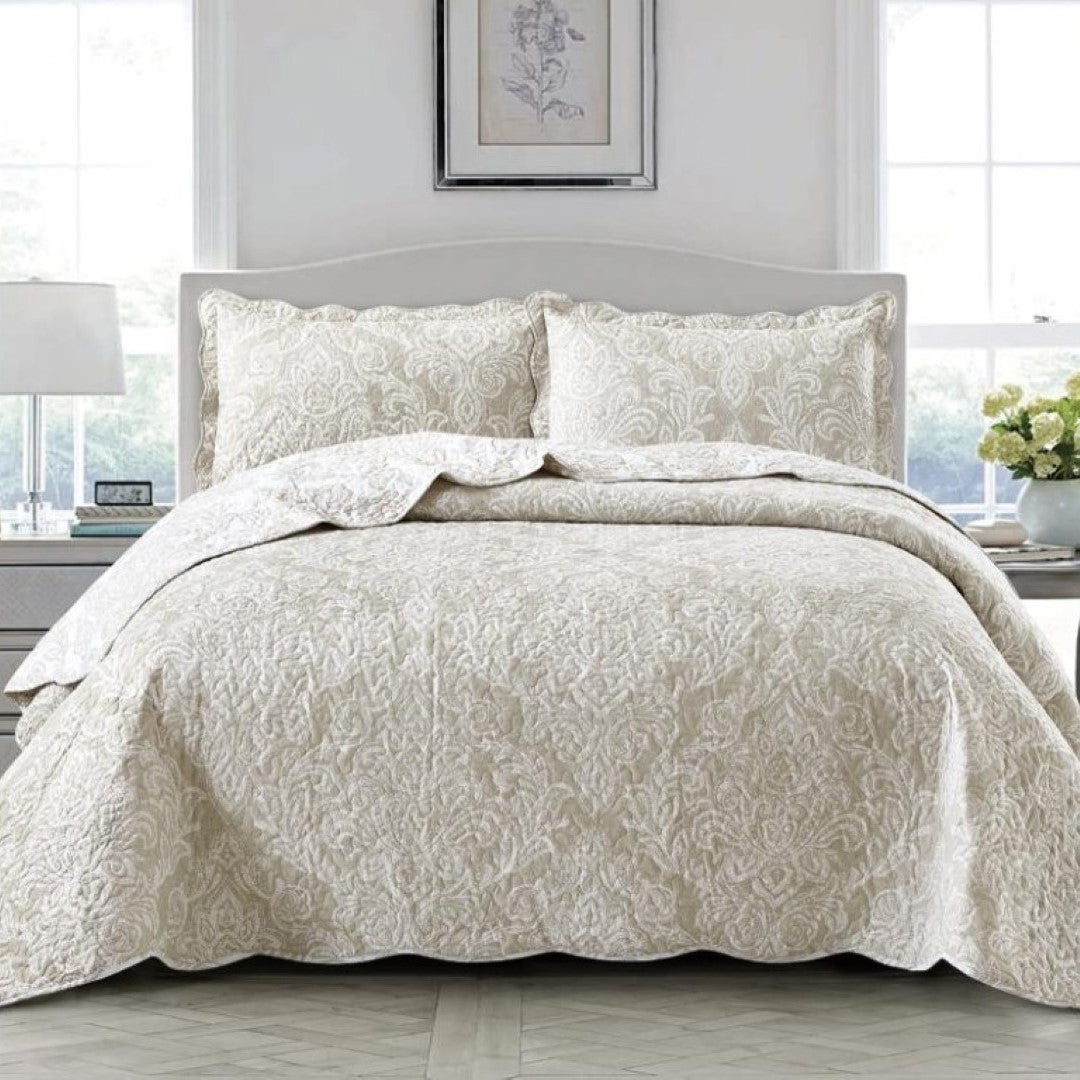Printed Embroidered Quilted Bedspread Comforter with Pillow Case