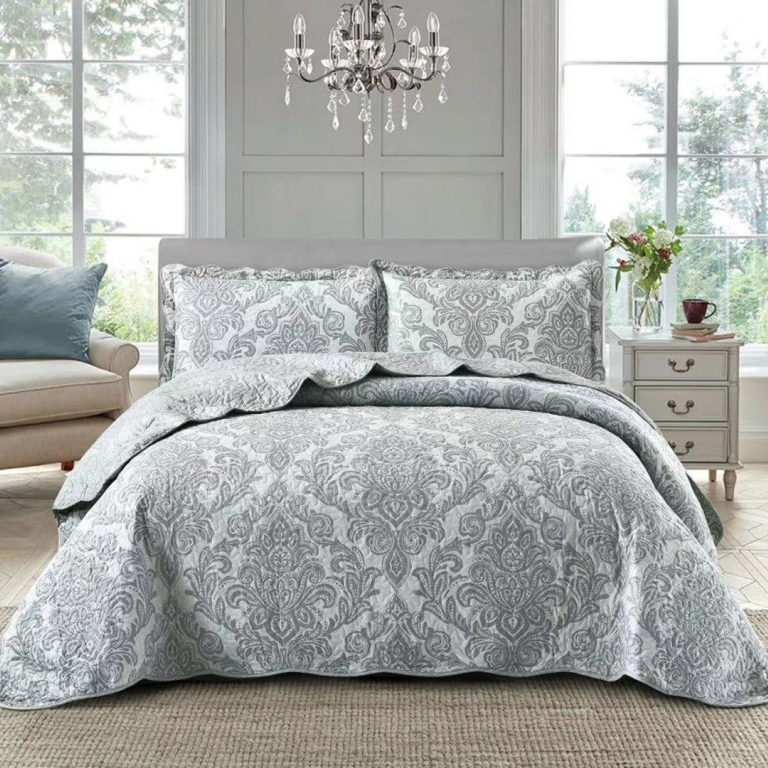 Printed Embroidered Quilted Bedspread Comforter with Pillow Case