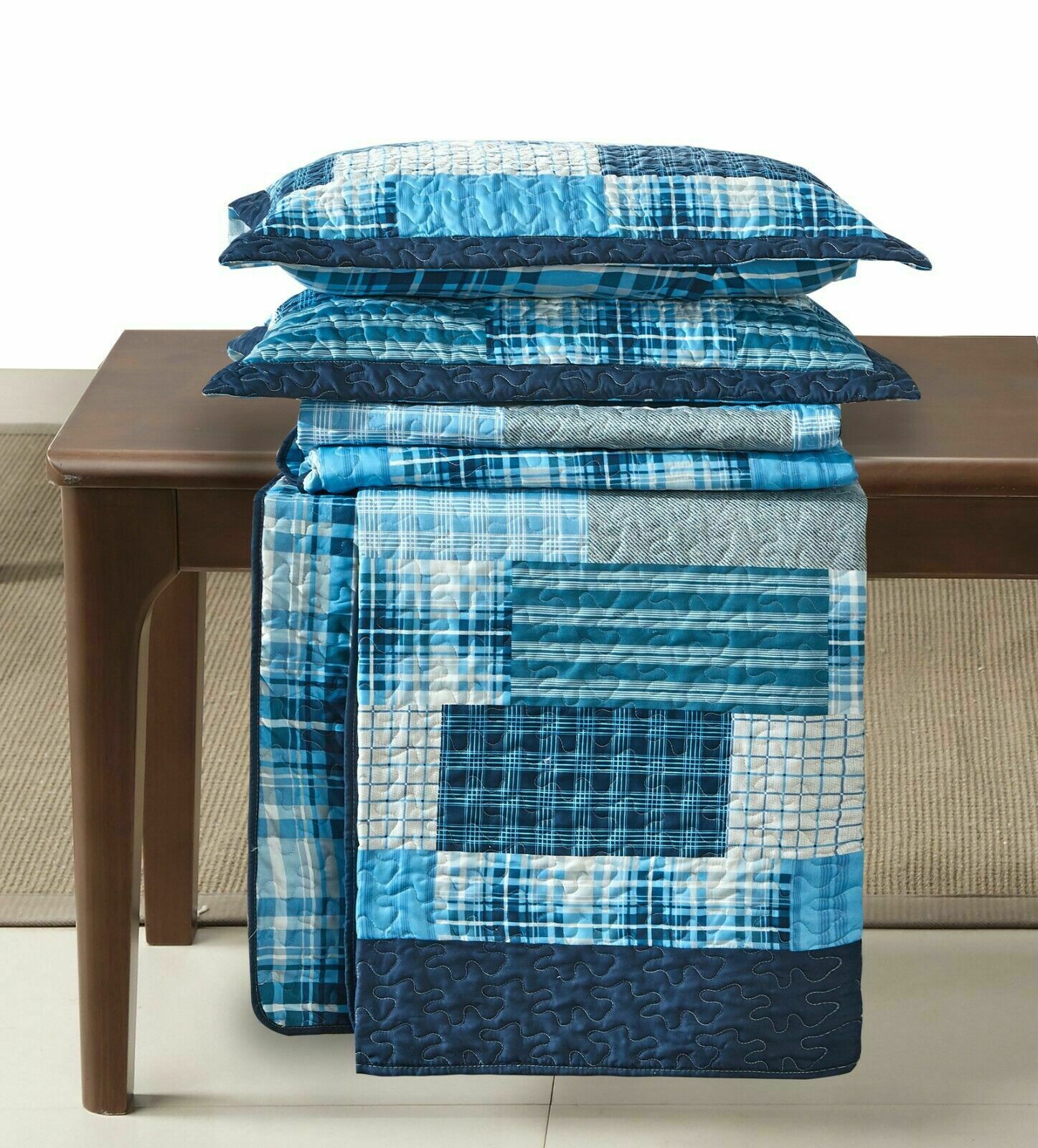 Luxury Quilted Patchwork Embroidered Bedspread Comforter with Pillow Case