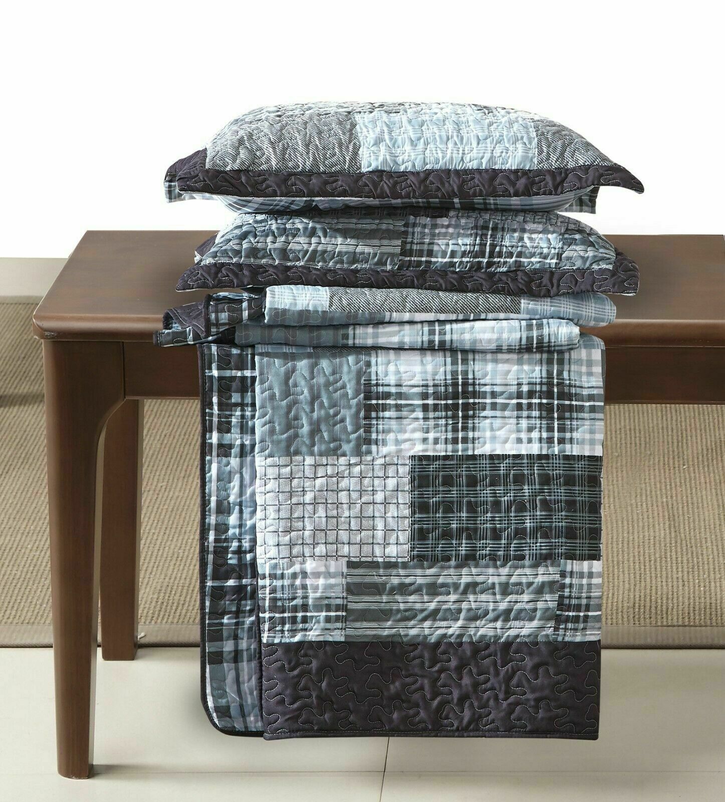 Luxury Quilted Patchwork Embroidered Bedspread Comforter with Pillow Case