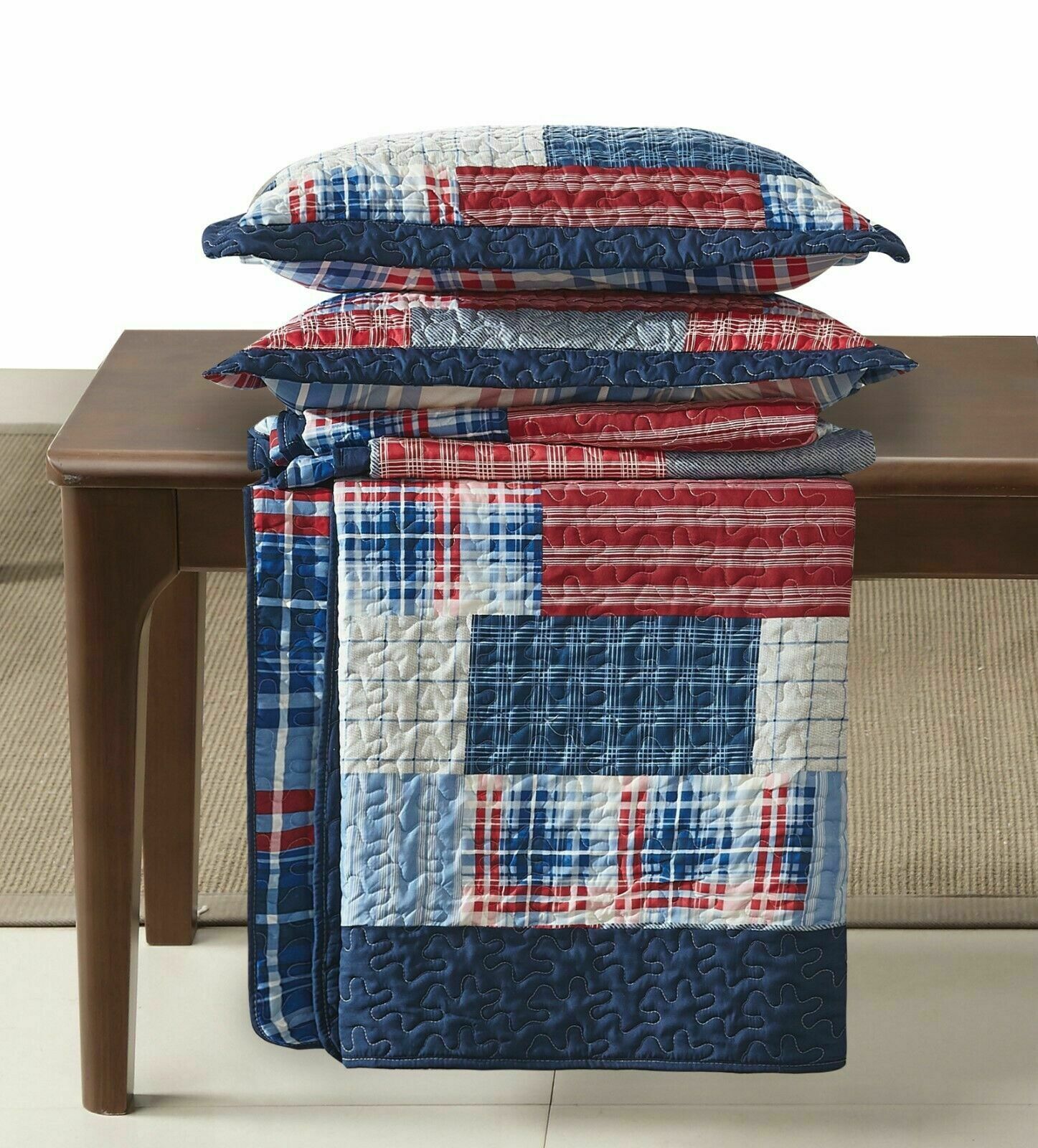 Luxury Quilted Patchwork Embroidered Bedspread Comforter with Pillow Case