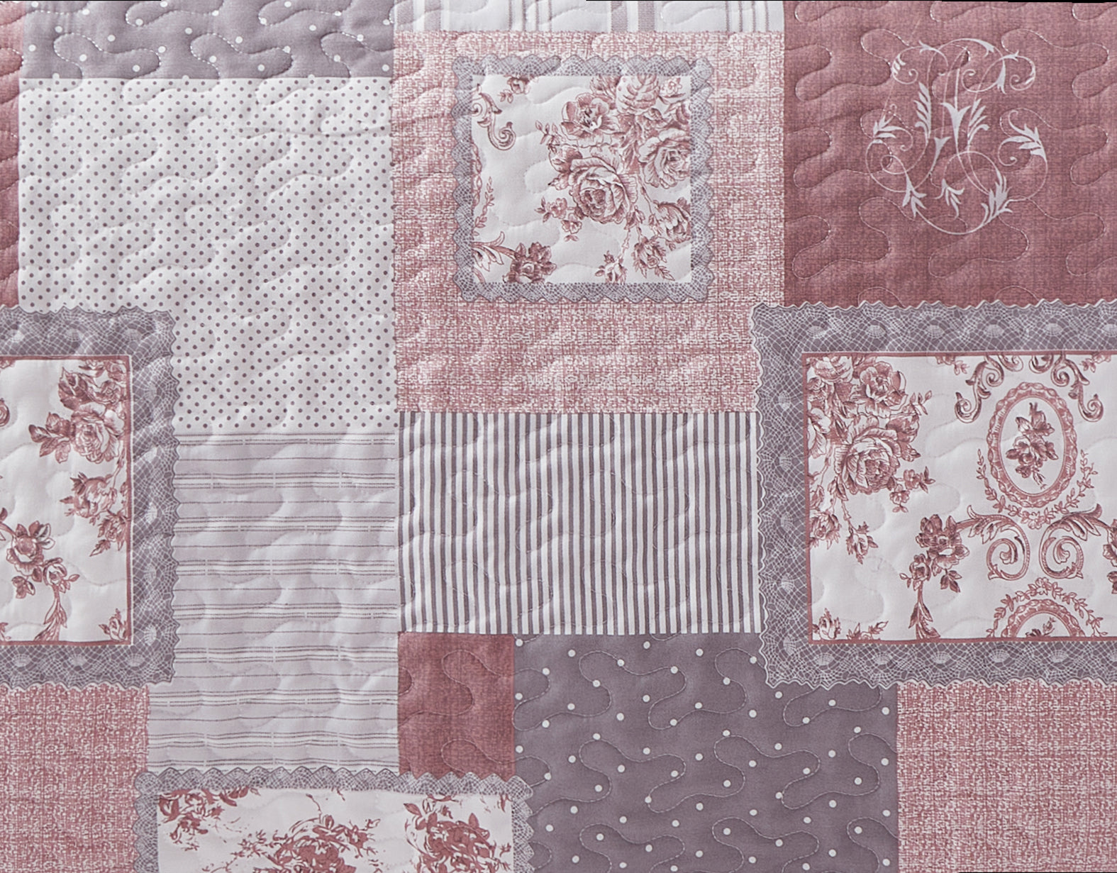 Luxury Quilted Patchwork Embroidered Bedspread Comforter with Pillow Case