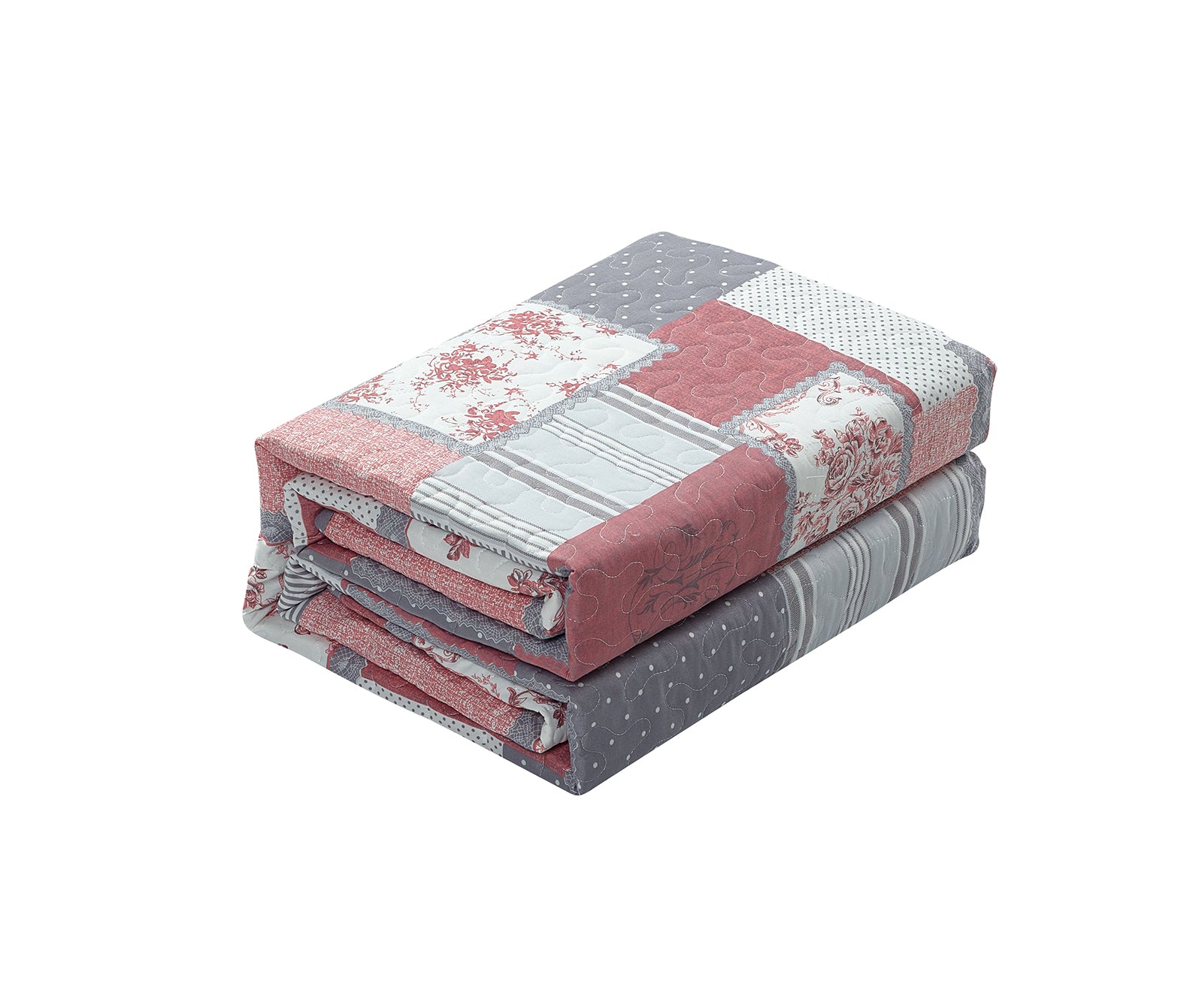 Luxury Quilted Patchwork Embroidered Bedspread Comforter with Pillow Case