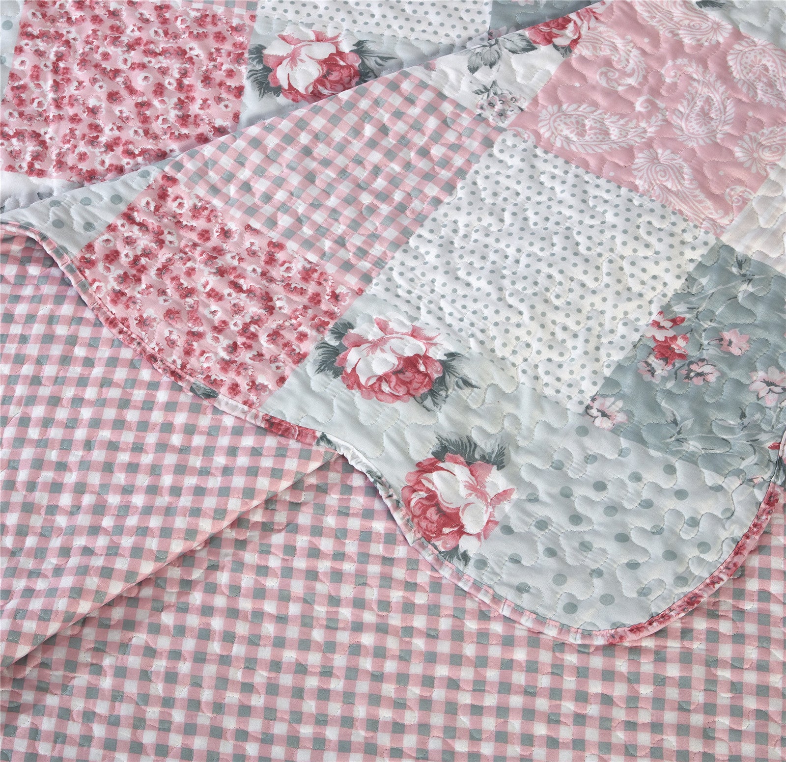 Luxury Quilted Patchwork Embroidered Bedspread Comforter with Pillow Case