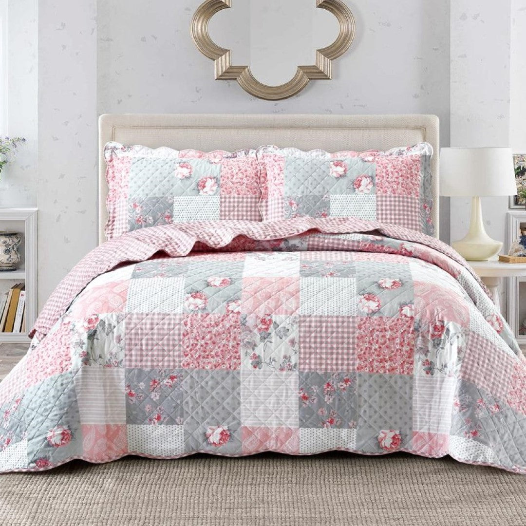 Printed Embroidered Quilted Bedspread Comforter with Pillow Case