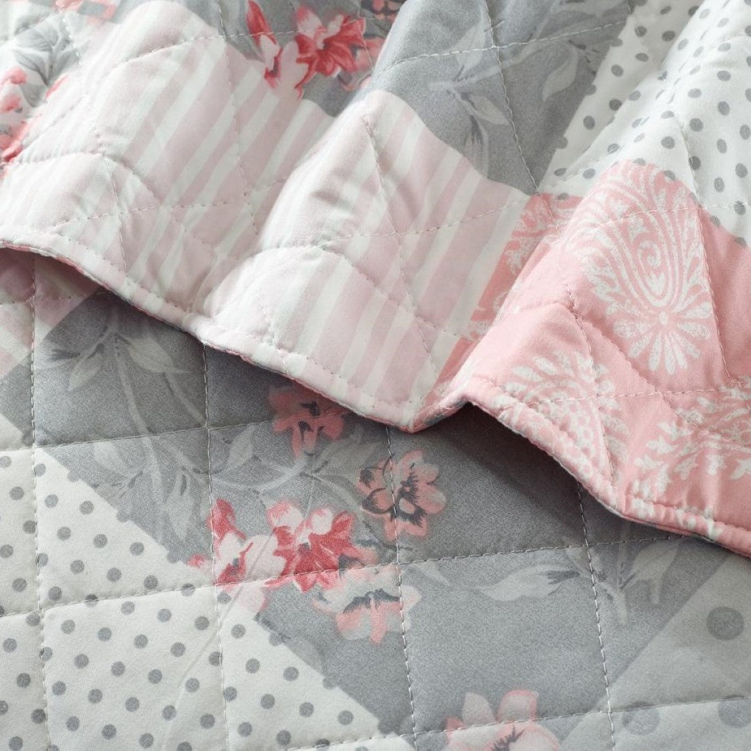 Printed Embroidered Quilted Bedspread Comforter with Pillow Case