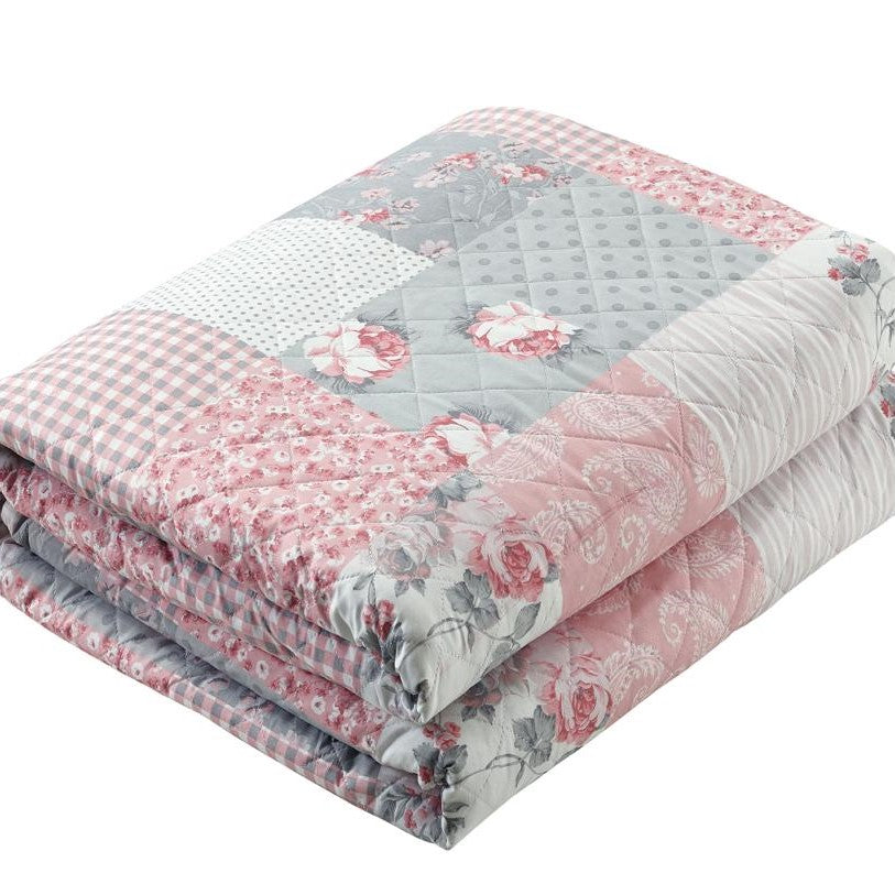 Printed Embroidered Quilted Bedspread Comforter with Pillow Case
