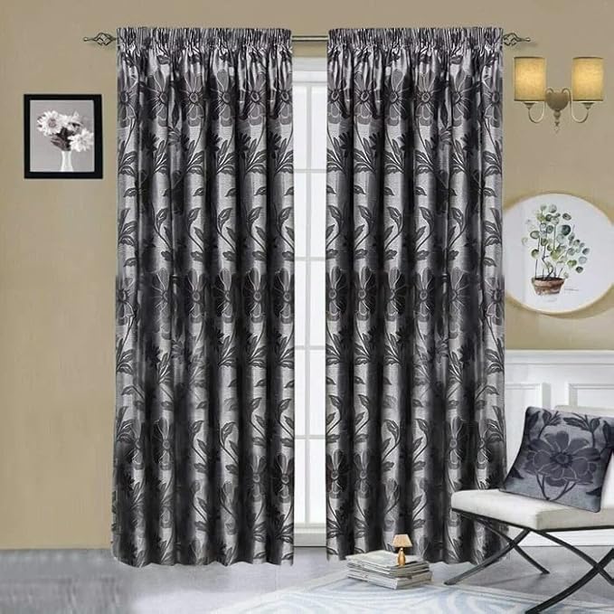 Antalya Floral Jacquard Fully Lined Pencil Pleat Window Curtains