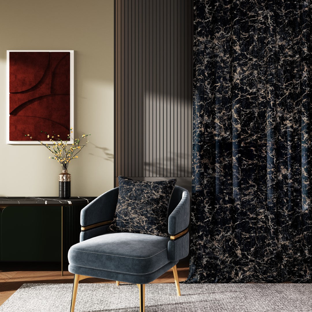 Glitzy Velvet Eyelet with Metallic Print Ring Top Window Curtains