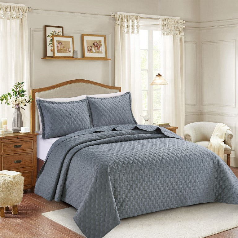 Inspiration Embossed Pattern Quilted Bedspread Comforter with Pillow Case