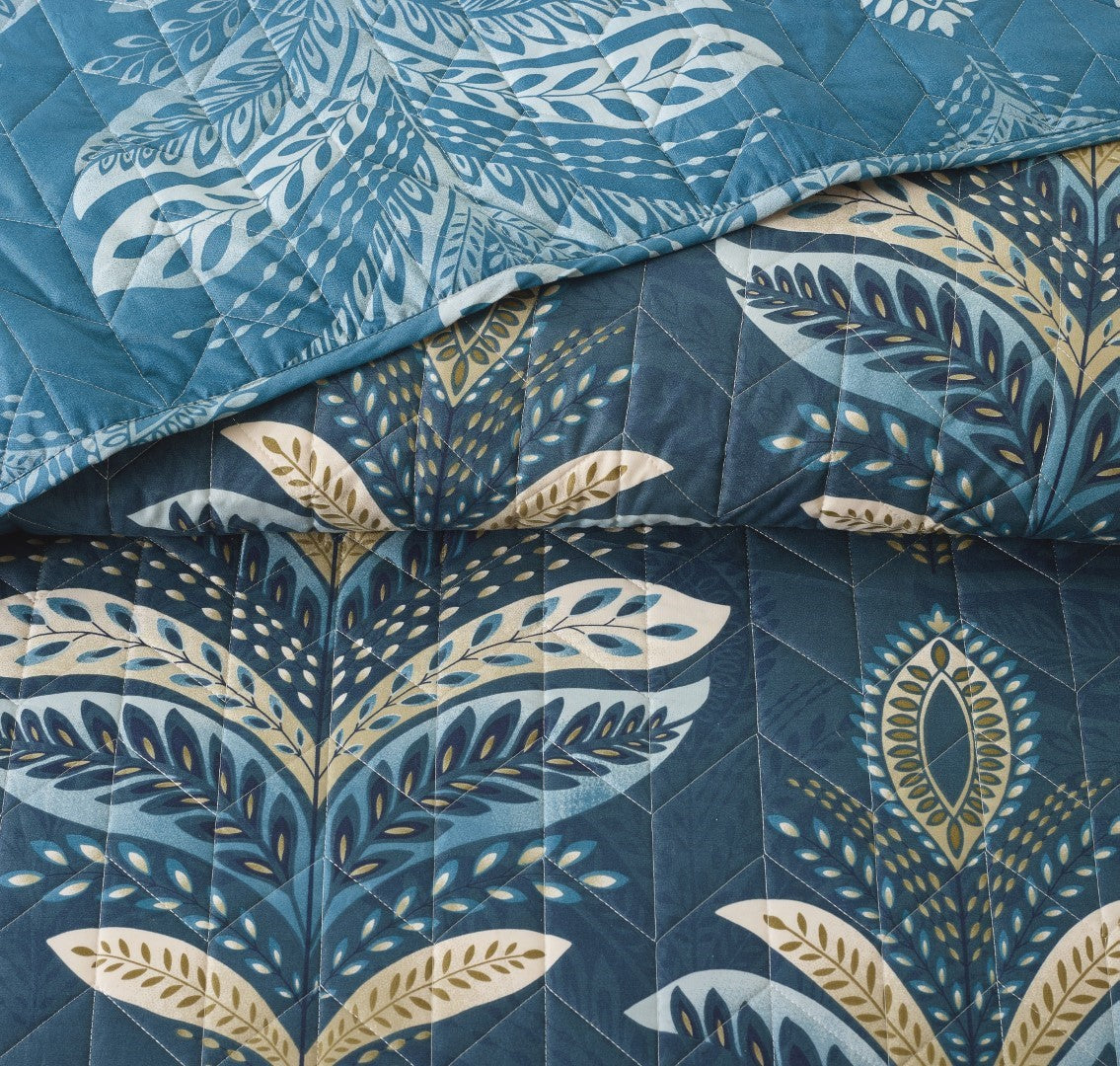 Printed Embroidered Quilted Bedspread Comforter with Pillow Case
