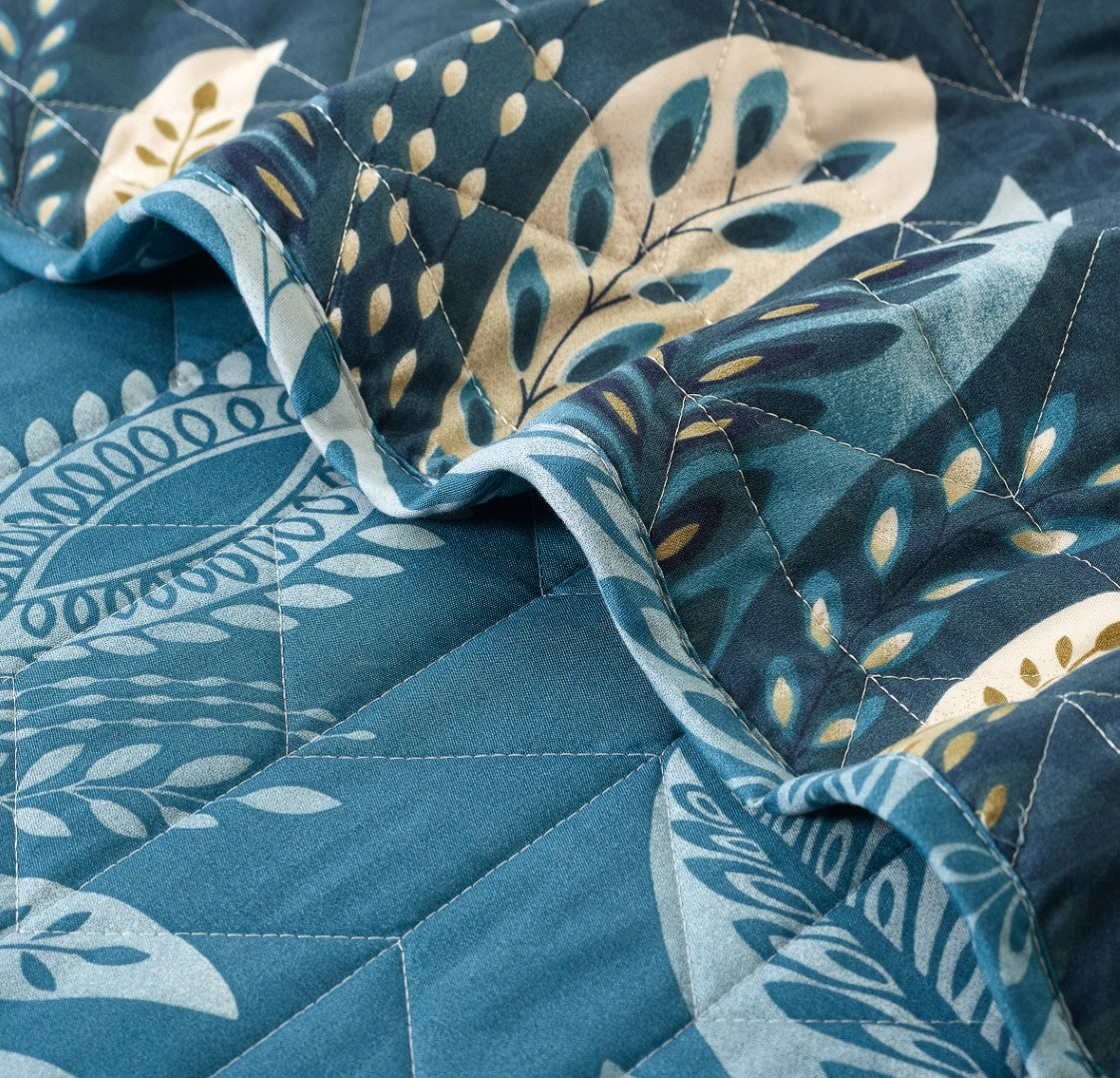 Printed Embroidered Quilted Bedspread Comforter with Pillow Case