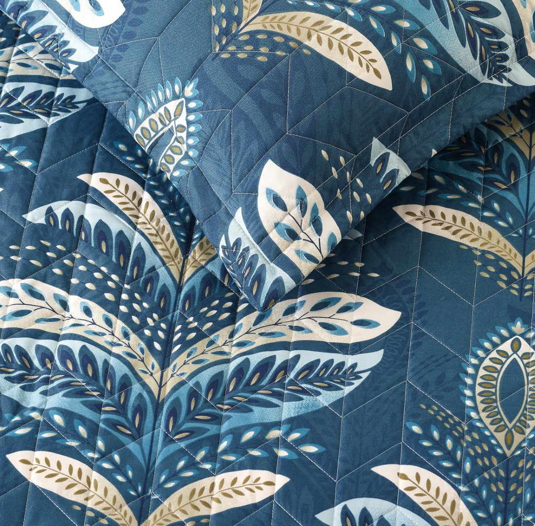 Printed Embroidered Quilted Bedspread Comforter with Pillow Case