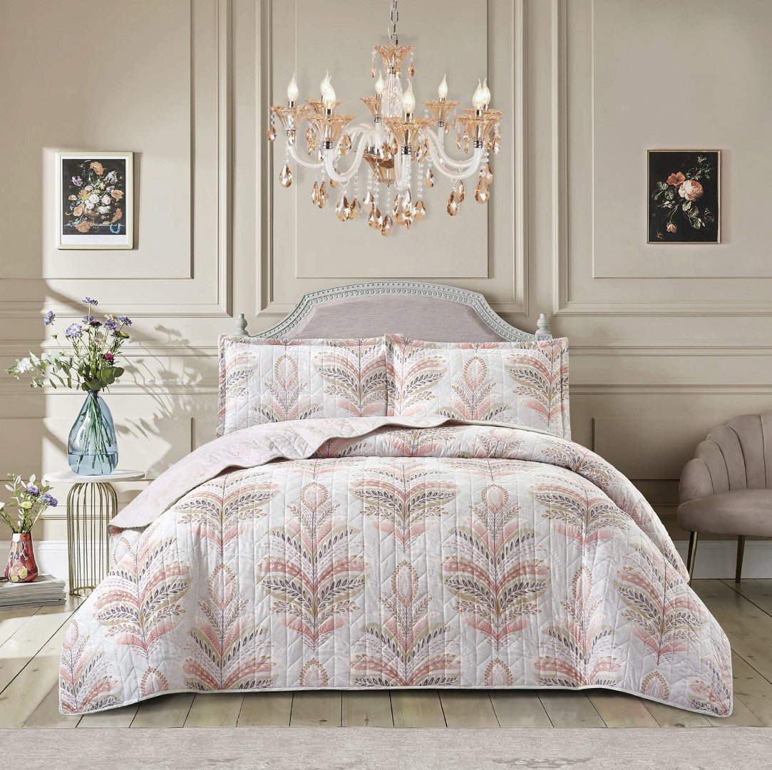 Printed Embroidered Quilted Bedspread Comforter with Pillow Case