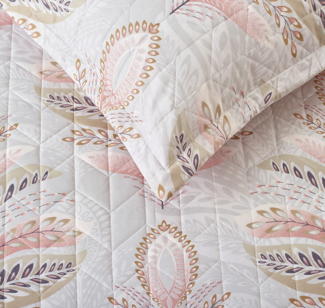 Printed Embroidered Quilted Bedspread Comforter with Pillow Case