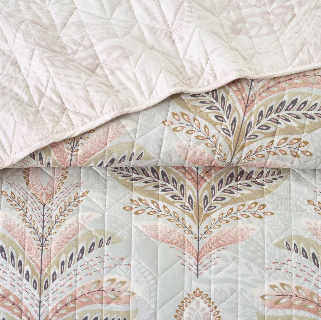Printed Embroidered Quilted Bedspread Comforter with Pillow Case
